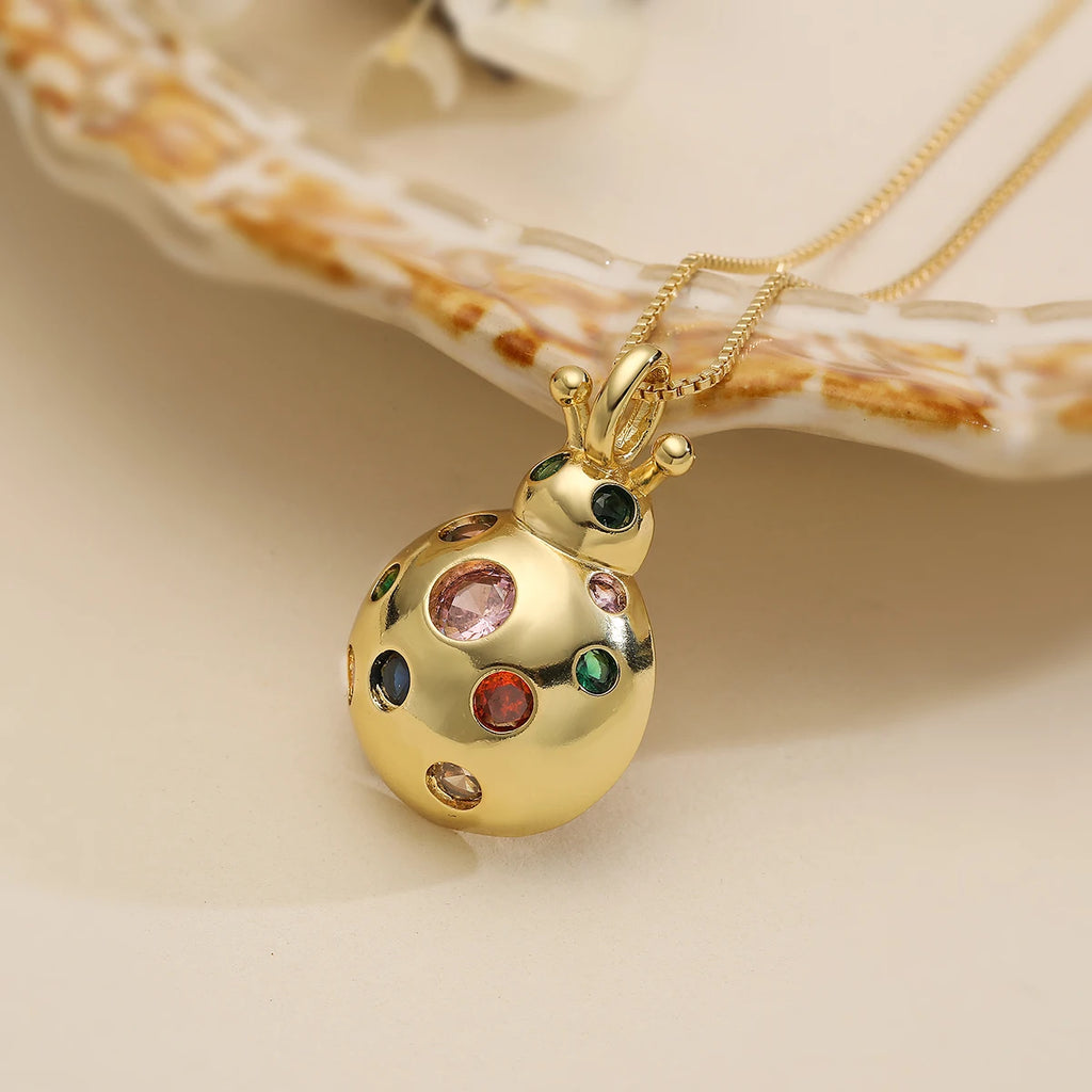 NEWBUY 2025 New Arrival Gold Color Delicate Ladybug Pendant Necklaces For Women AAA Cubic Zirconia Copper Jewelry Gift