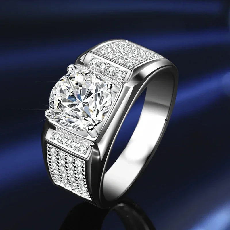 NeeTim 1ct D-Farbe Moissanit Ehering Herrenring 925 Sterling Silber mit vergoldetem Verlobungsring Geschenk für Männer