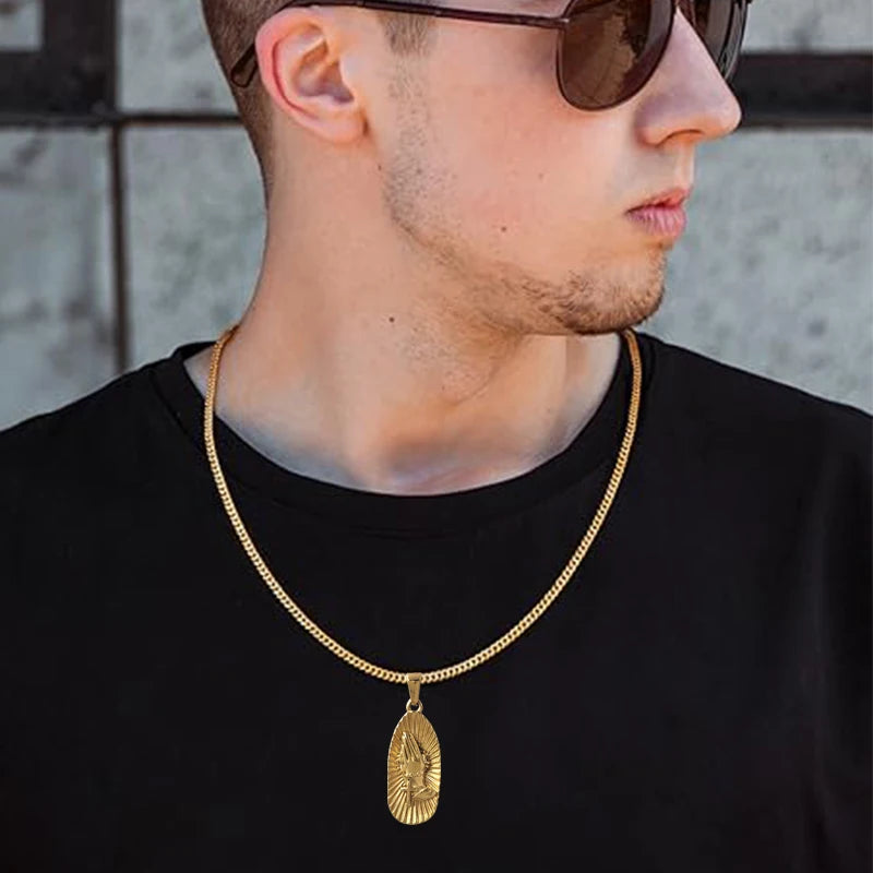 Collar Hip Hop con Manos Orando - Joyería Cristiana Budista para Hombres y Mujeres | Regalo Religioso de Acero Inoxidable Chapado en Oro