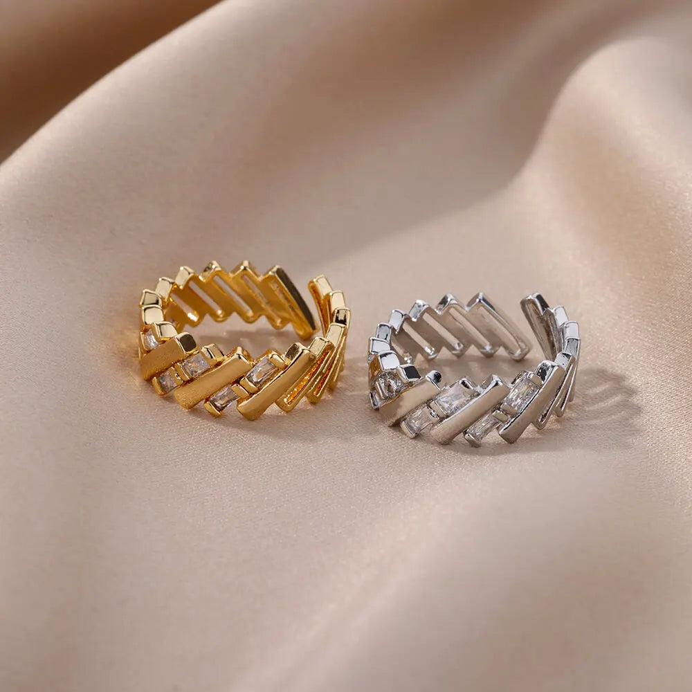 Zirkon-Stabringe für Damen, vergoldeter Edelstahl, offener Stabring, 2023, trendiger Luxus-Hochzeits-Ästhetik-Schmuck Anillos
