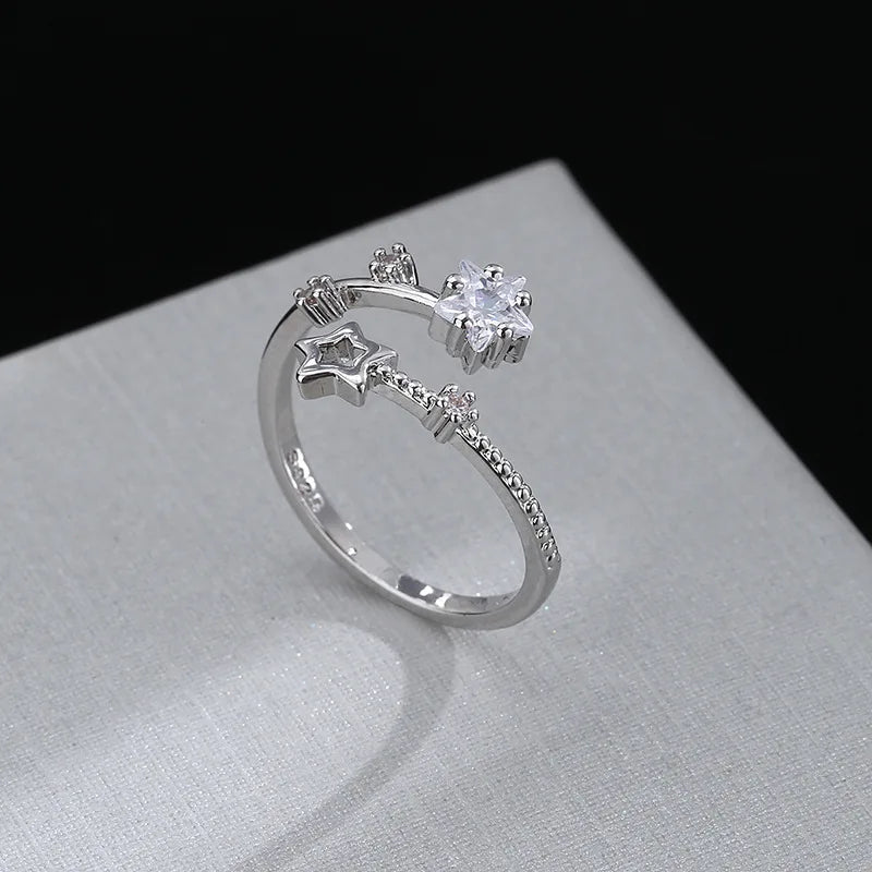 925er Sterling Silber Stern Kristall Ring für Frauen Mädchen Persönlichkeit Einfach Verstellbar Exquisiter Schmuck Dropshipping Geschenk
