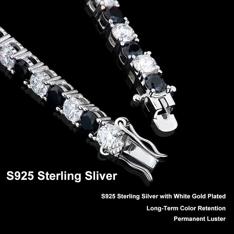 NeeTim Schwarz-Weiß alle Moissanit Tennisarmbänder für Damen und Herren, s925 Sterling Silber vergoldet Weißgold Hip Hop Armband