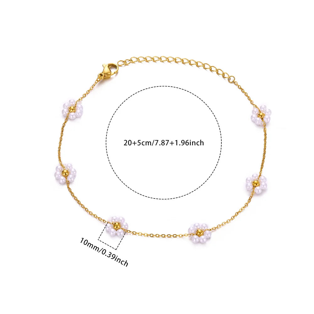 Freshwater Pearl Jewelry Set Shell Starfish Star Necklace Anklet Sets For Women Fashion Stainless Steel Chain Party Daily Gifts