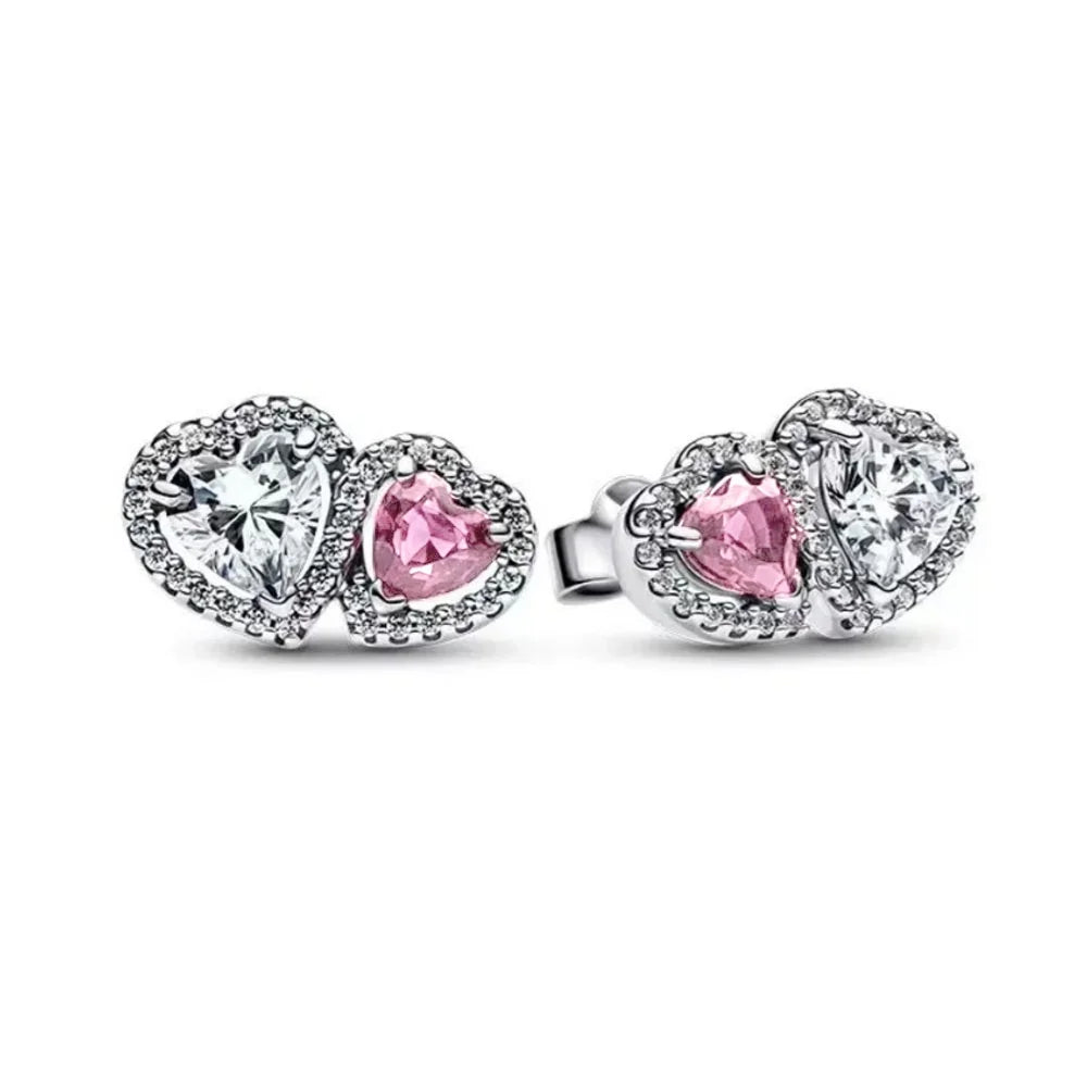 Pendientes de tuerca europeos nuevos de plata 925 con piedra blanca y rosa, lazo rojo, aptos para mujer, festival, exquisitos abalorios de joyería, regalos