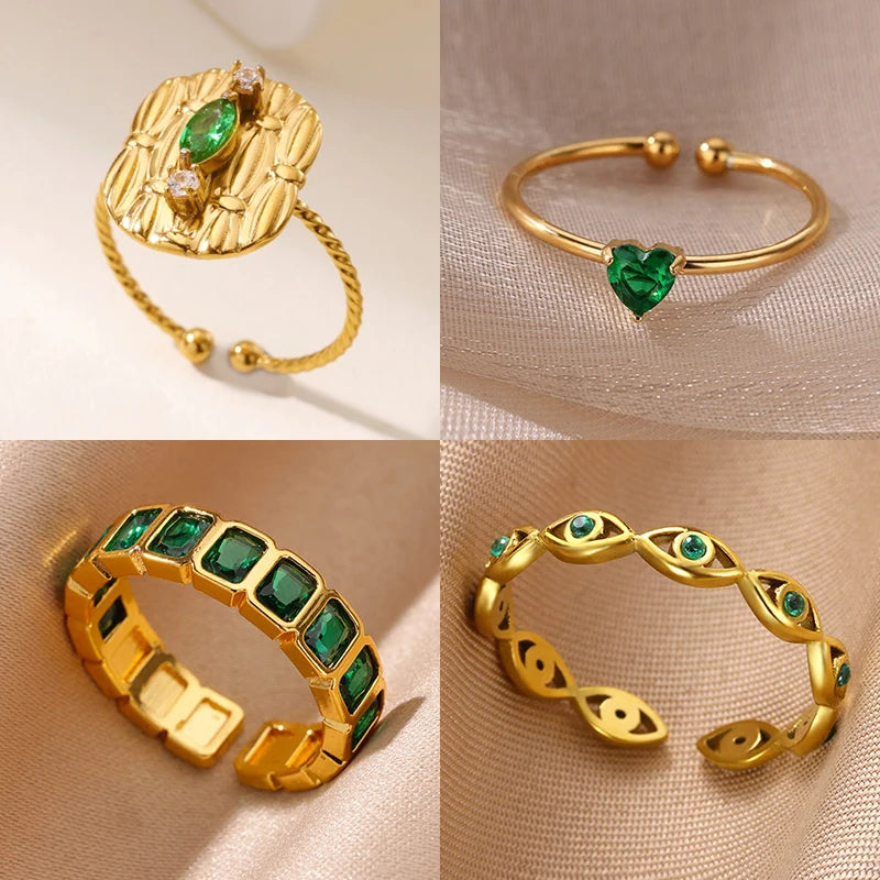 Geometrische Zirkonringe für Damen, Edelstahl, goldfarben, offen, verstellbar, 2025, neues Mode-Hochzeitspaar-Schmuckgeschenk