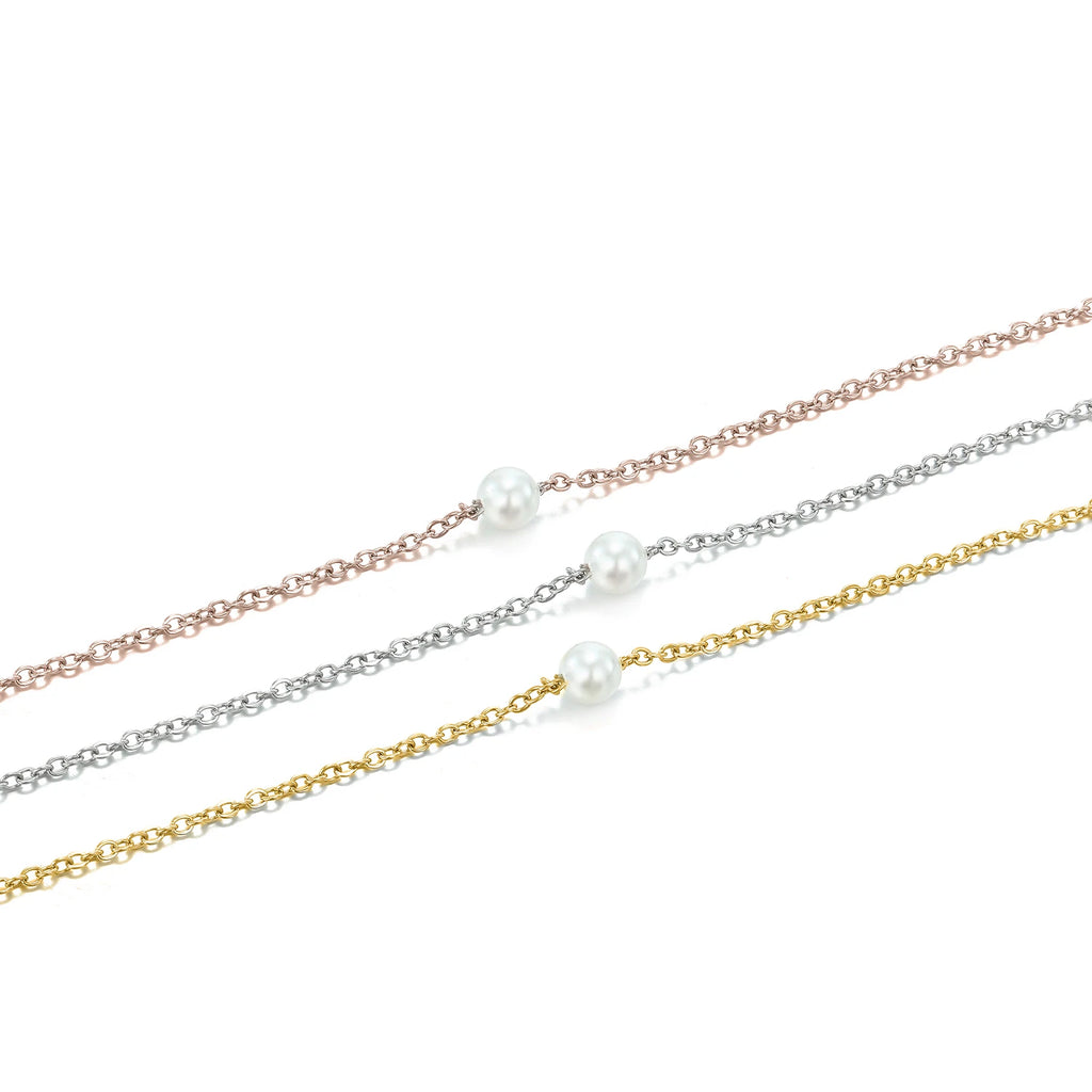 4MM Simulated-pearl Pendant Necklace for Women Dainty Stainless Steel Gold Color Necklace Women