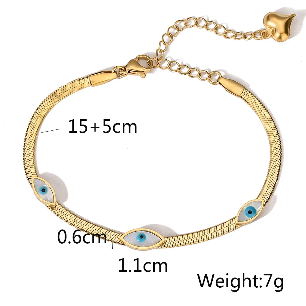 NEWBUY Hochwertiger, lichtechter 316L Edelstahl Schmuck Gold/Silber Farbe Evil Eye Choker Kette Armband für Frauen Mädchen Geschenk