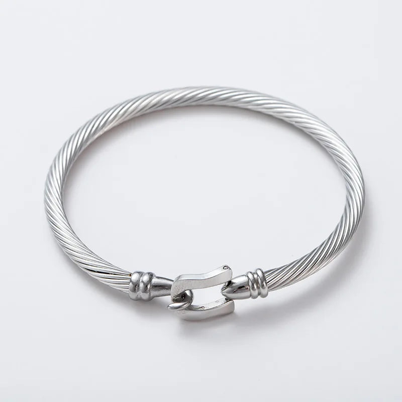 1 Stück Edelstahl Draht Armband Hufeisenförmige Magnetschnalle Trendiger minimalistischer Punk Gold Silber Schwarz Herrenarmband