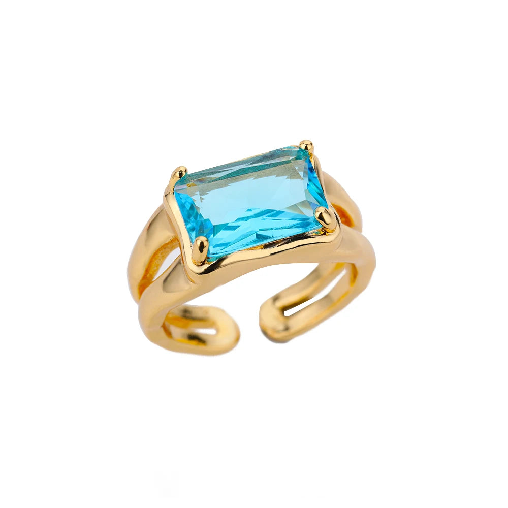Cubic Zirconia Blaue quadratische Steinringe für Damen Edelstahl Quadratischer Stein Fingerring Party Ästhetischer Valentinstag Schmuck Geschenk