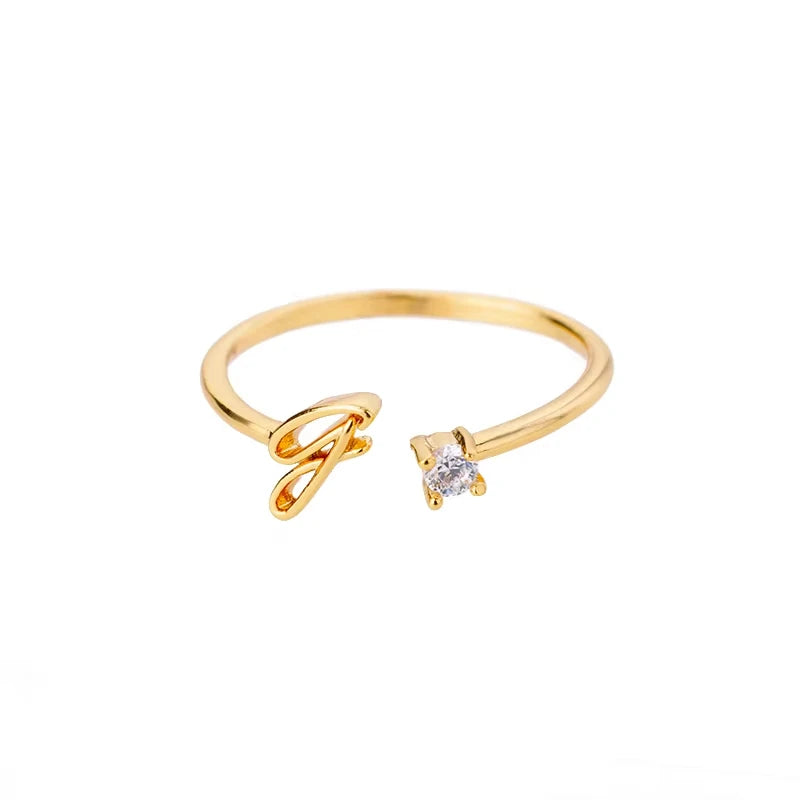 Zirkon-Anfangsbuchstabenring für Damen, Edelstahl, Goldfarben, Alphabet, offener Ring, trendiger Hochzeitstags-, Ästhetik-Schmuck