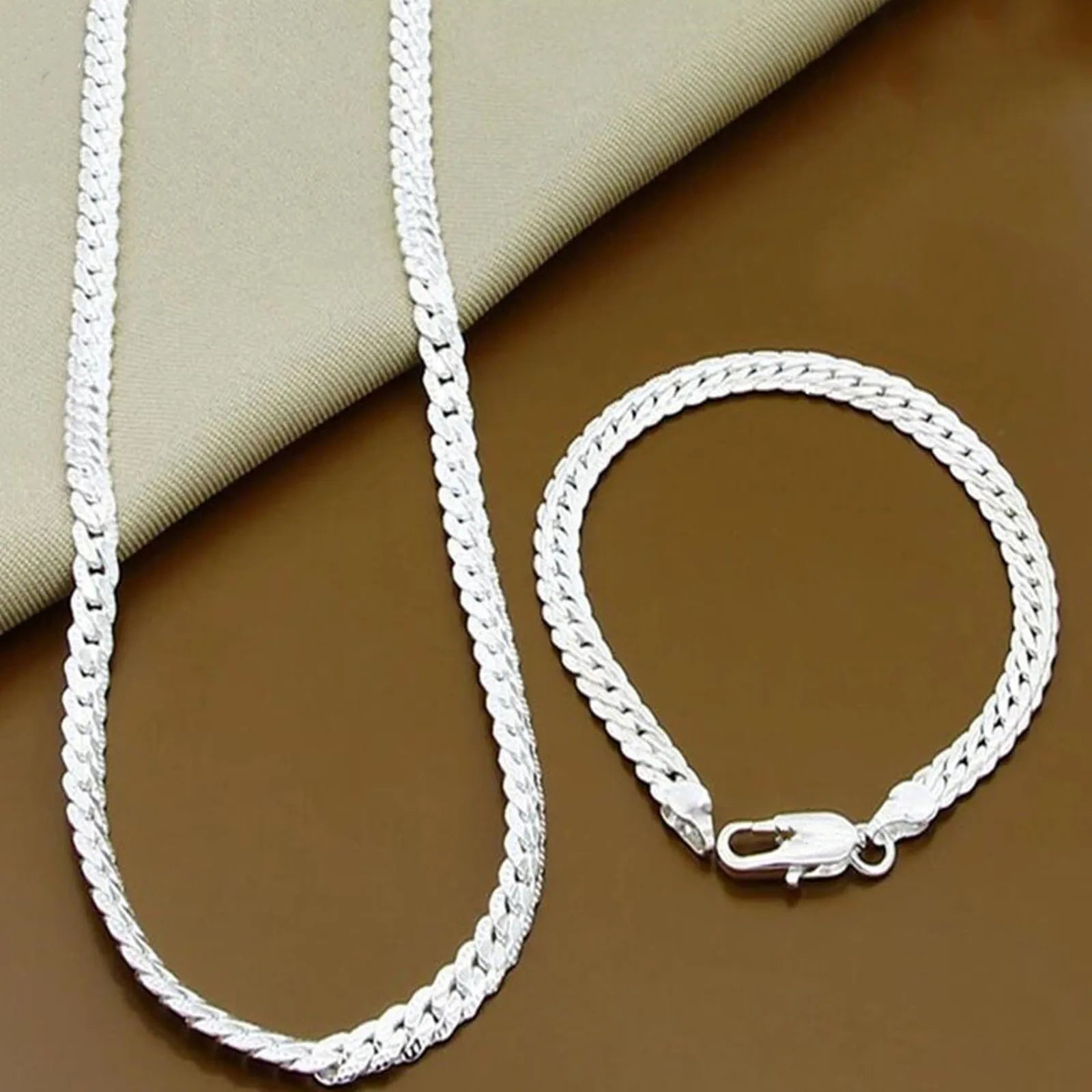 925 Sterlingsilber 8/16/18/20/22/24 Zoll 6mm Seitenkette Halskette Armband für Damen Herren Mode Charme Hochzeit Schmuck