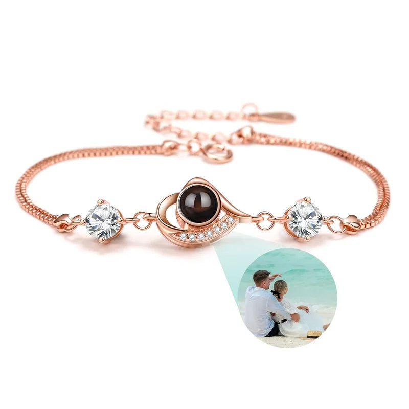 Personalisierte Foto-Armbänder mit Projektion – Armband mit Bild im Inneren, 100 Sprachen „Ich liebe dich“, Edelstahl-Armband