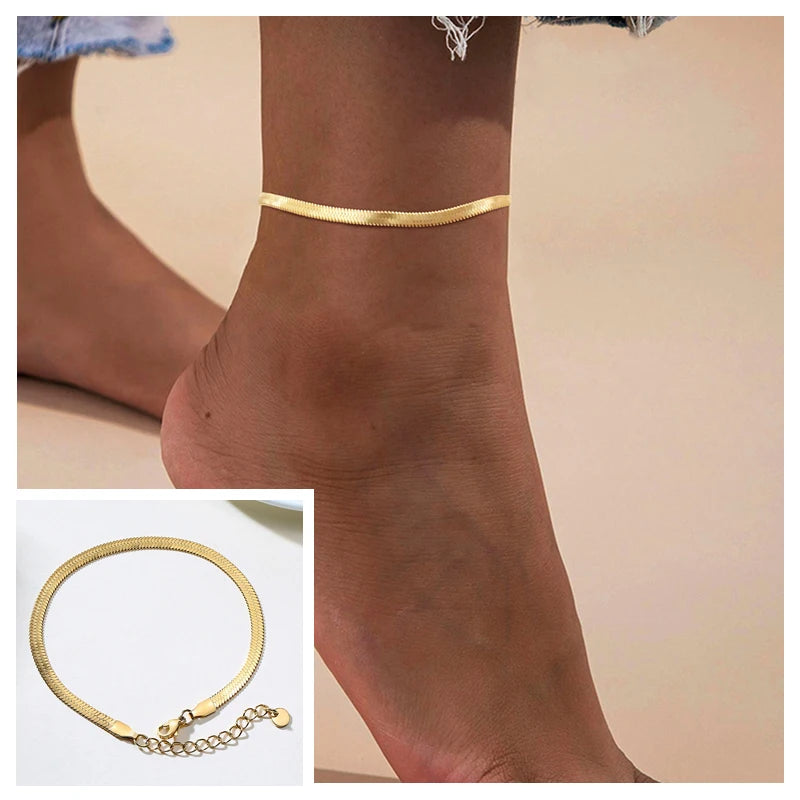 Schlangenketten-Fußkettchen für Damen und Mädchen, verstellbar, Sommer-Strand-Fußkettchen, Armband, Muttertagsgeschenke, Edelstahl, nicht allergisch