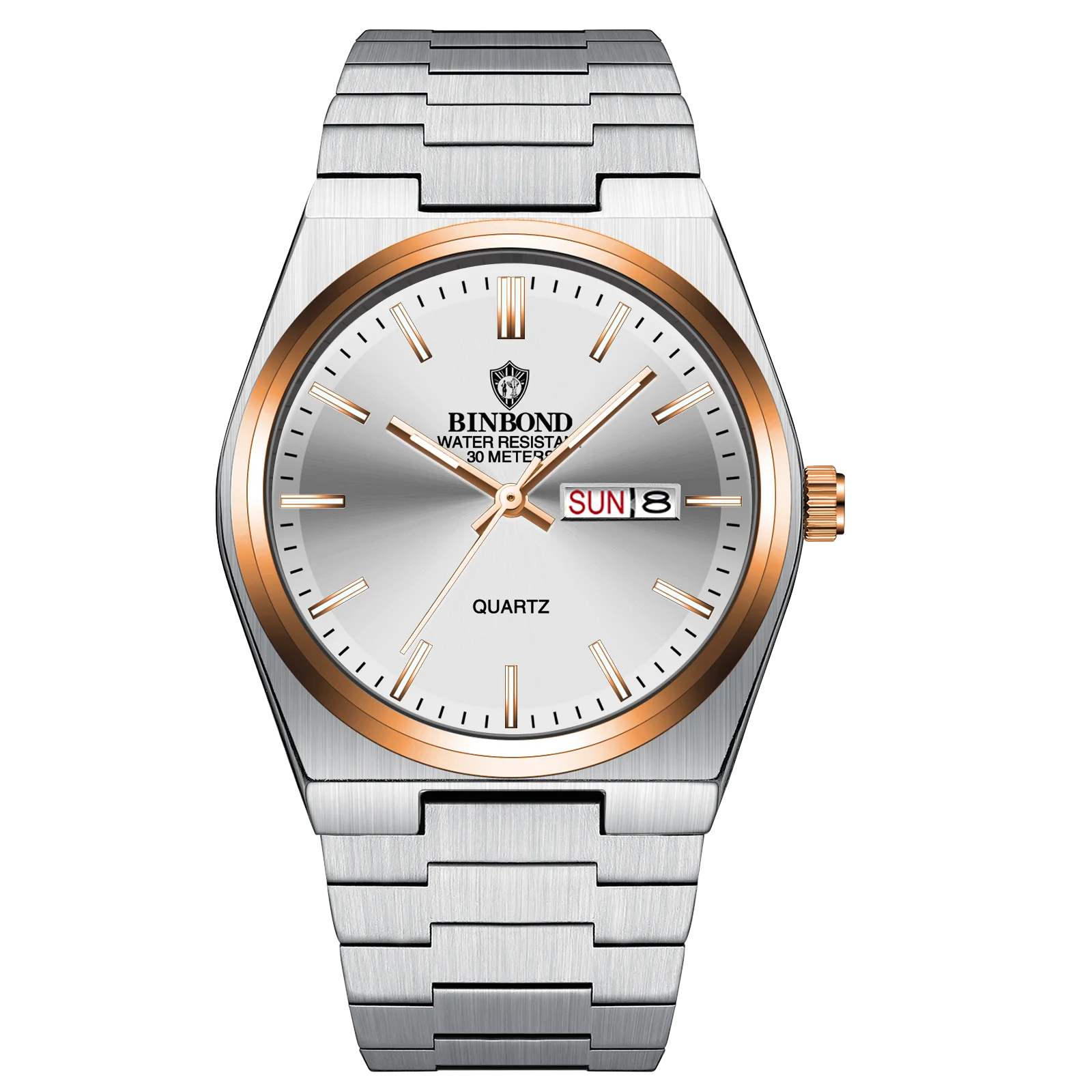 BINBOND Lujoso Reloj de Moda para Hombre, Reloj de Negocios de Alta Gama, Impermeable, Luminoso, con Fecha y Semana, Reloj de Cuarzo de Acero Inoxidable para Hombre