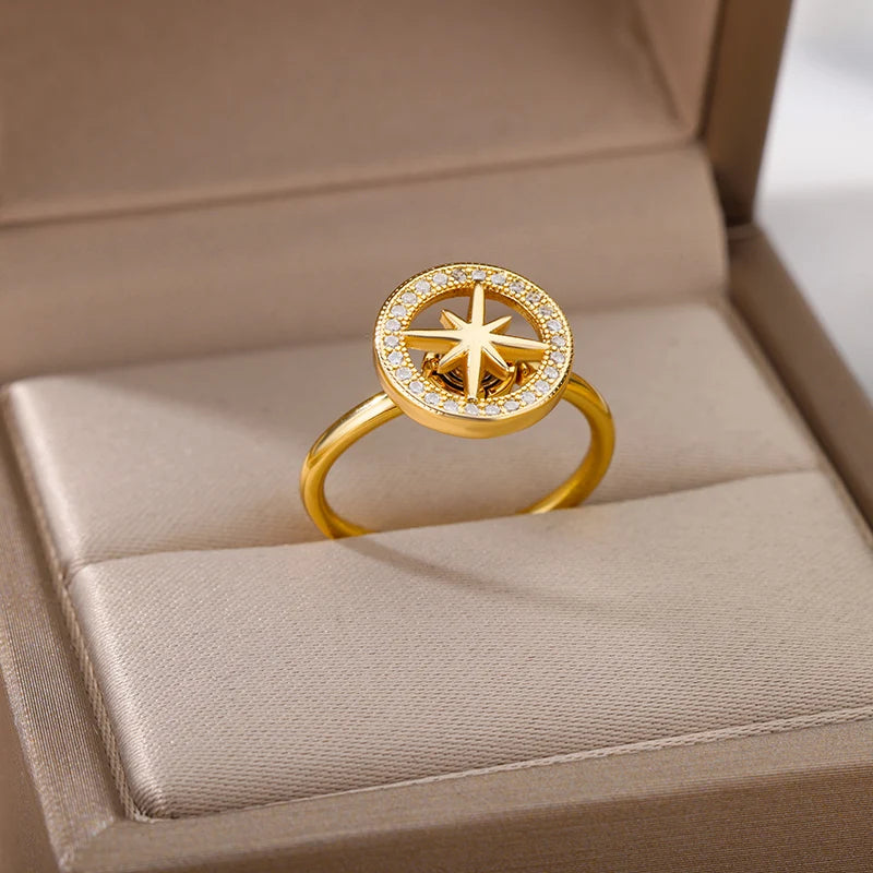 Fashion Angst Ring Spinner Ringe Für Frauen Edelstahl Gold Farbe Runde Rotary Anti Stress Fidget Ring Party Schmuck Geschenk
