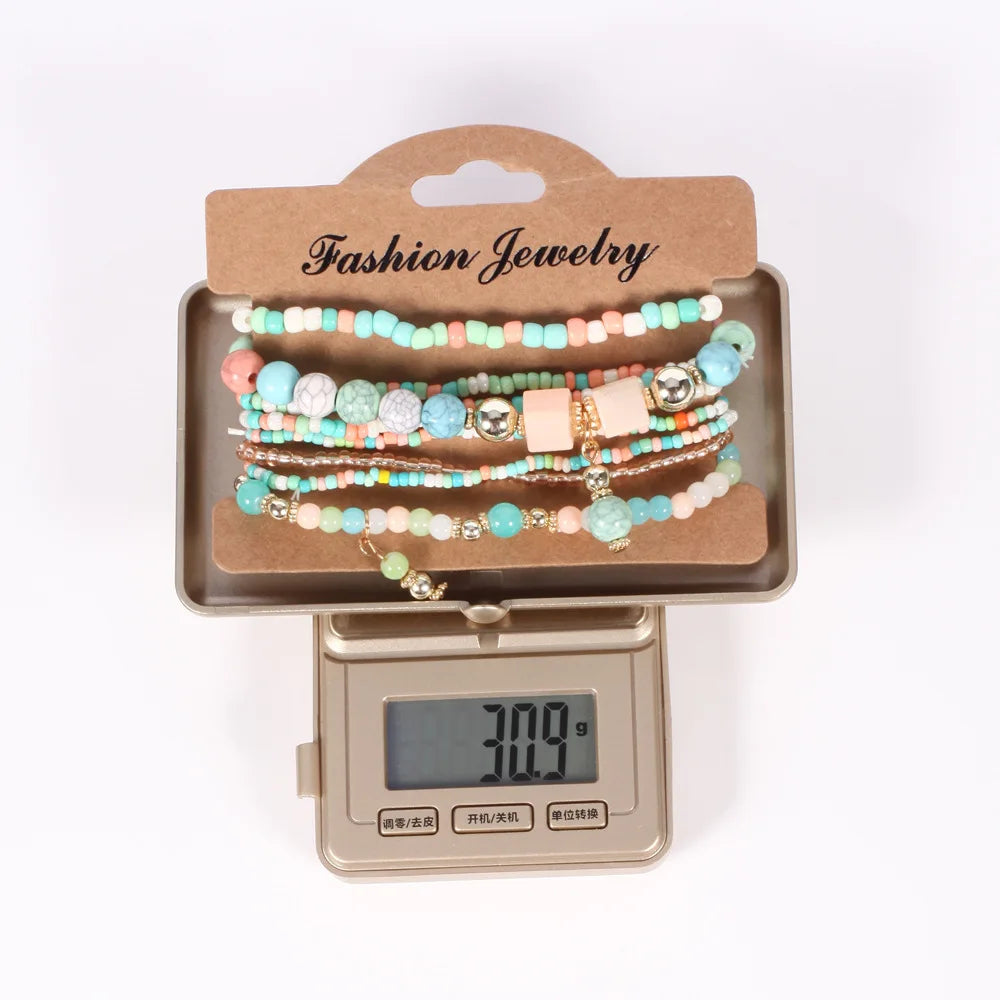 Böhmisches handgefertigtes Perlenarmband-Set für Damen Sommer Bunte Perlenketten-Armreif Mädchen Boho Schmuckzubehör