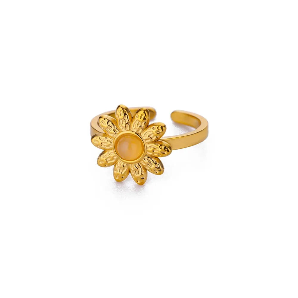 Edelstahl Übertrieben Große Blumenringe Für Frauen Gold Farbe Sonnenblume Fingerring Weiblich Mode Ästhetischer Schmuck Geschenk