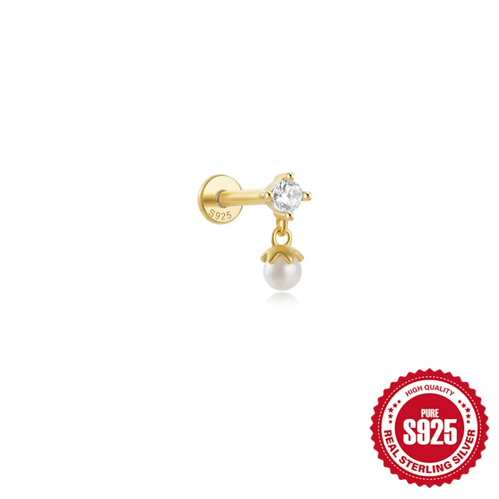 CANNER 1PC Vier-Punkt-Stern Mond Quaste Lotus Knorpel Spirale Piercing 925 Sterlingsilber Ohrstecker Für Frauen Ins Ohrring