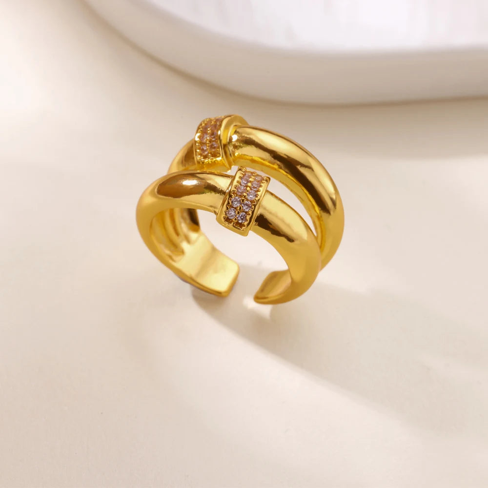 Luxus Zirkon Geometrische Ringe für Frauen Edelstahl Gold Farbe Offener Ring Trendige Hochzeit Party Ästhetischer Schmuck Geschenk Femme