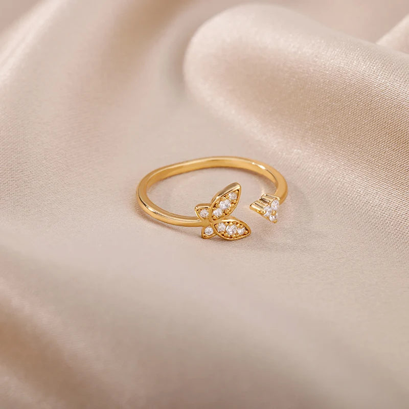 Mode Luxus Zirkon Schmetterlingsringe für Damen Edelstahl Offener Fingerring Trendiger Hochzeitsfeier Ästhetischer Schmuck Geschenk