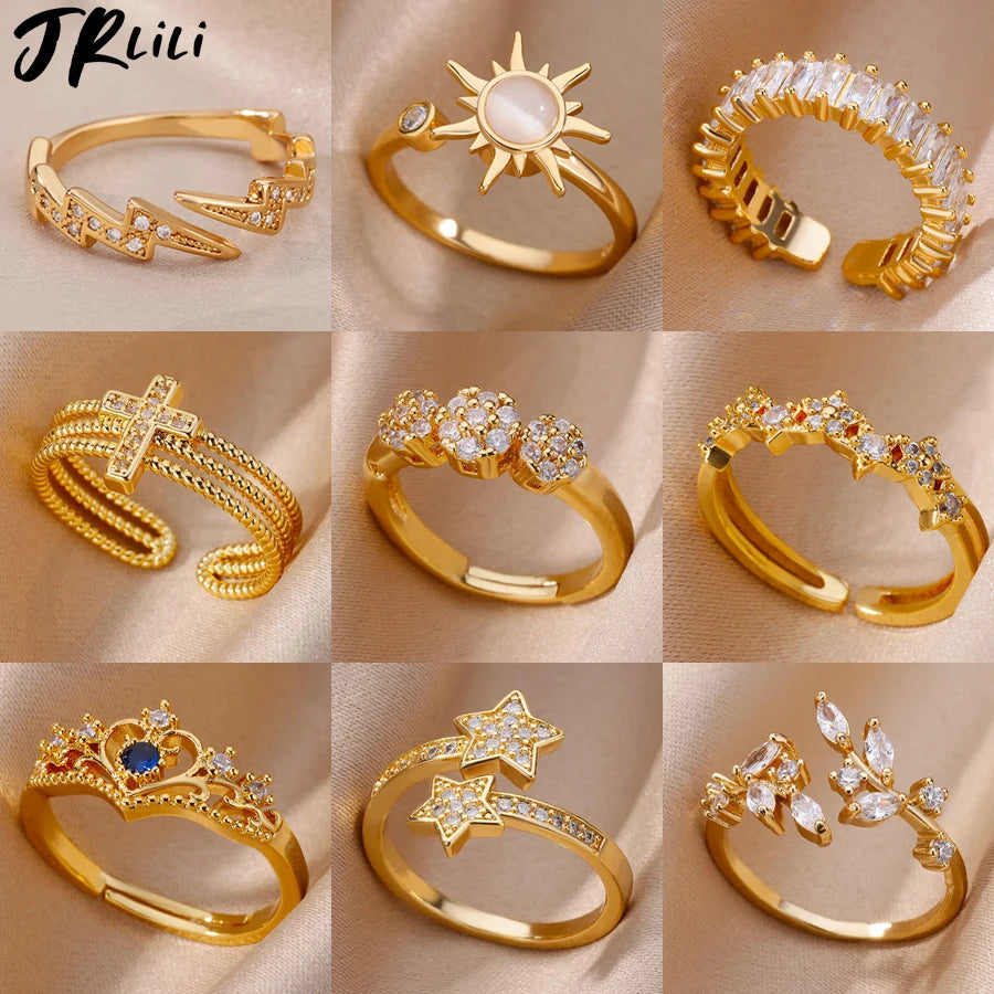 Zirkon Blumenform Ringe für Frauen Edelstahl Offener Ring Mode Koreanischer Neuer Hochzeitsschmuck Geschenk