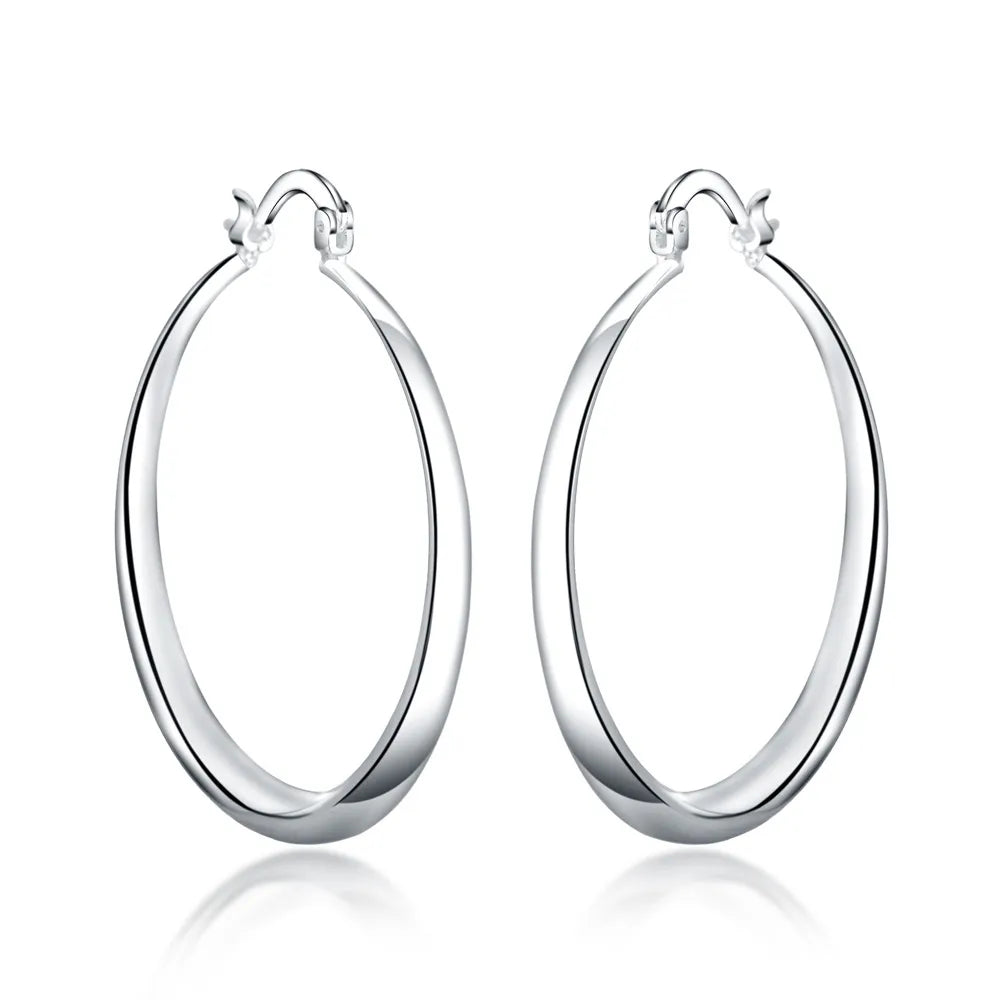925 Sterling Silber 40mm glatte, runde Creolen für Damen, Hochzeitsfeier, elegant, luxuriöse Qualität, Schmuckzubehör