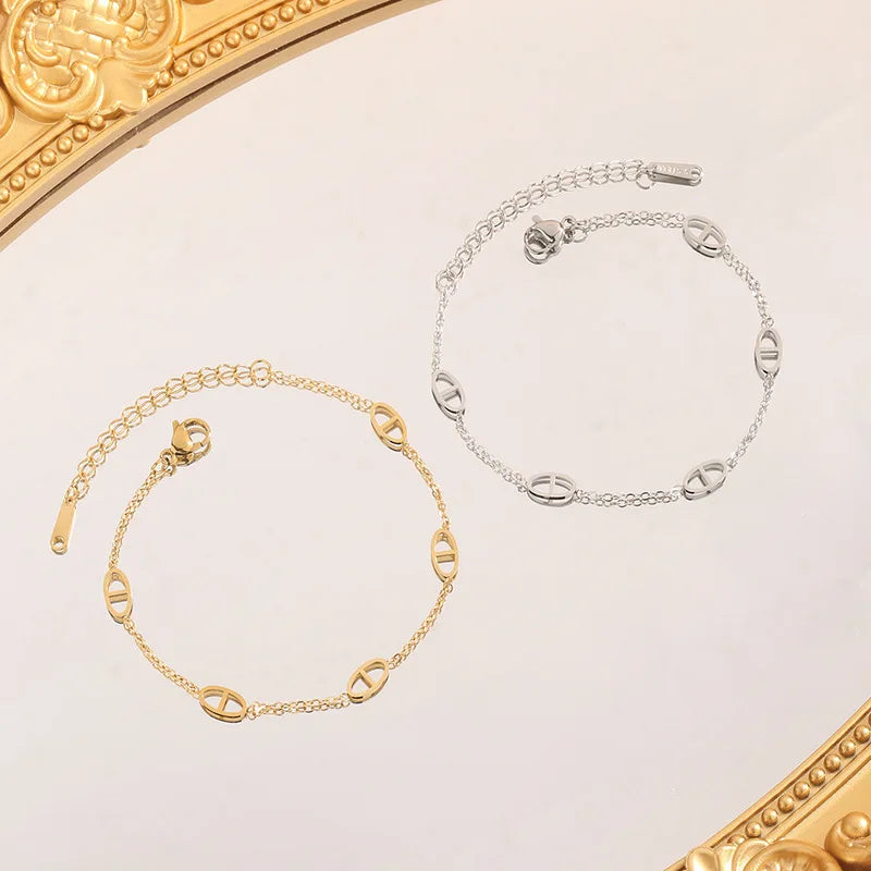Modisches Titanstahl-Schwein-Nase Armband Vielseitiges Luxus-Design Paar-Handkette Stilvolles Accessoire für Alle Gelegenheiten