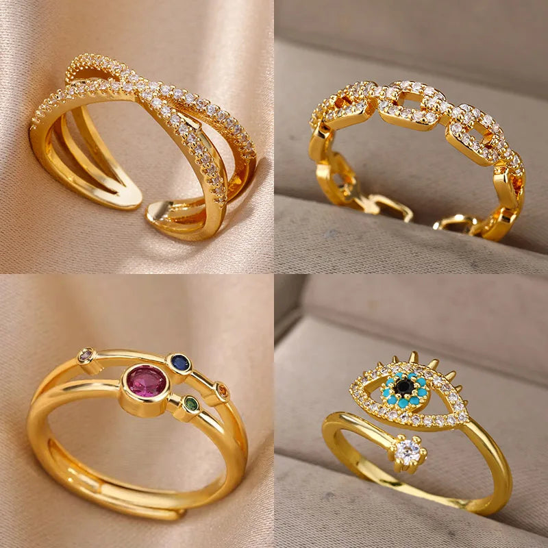 Bunte Zirkon runde Steinringe für Frauen Edelstahl Goldfarbe Fingerring Hochzeit Ästhetischer Schmuck Geschenk Bijoux Femme
