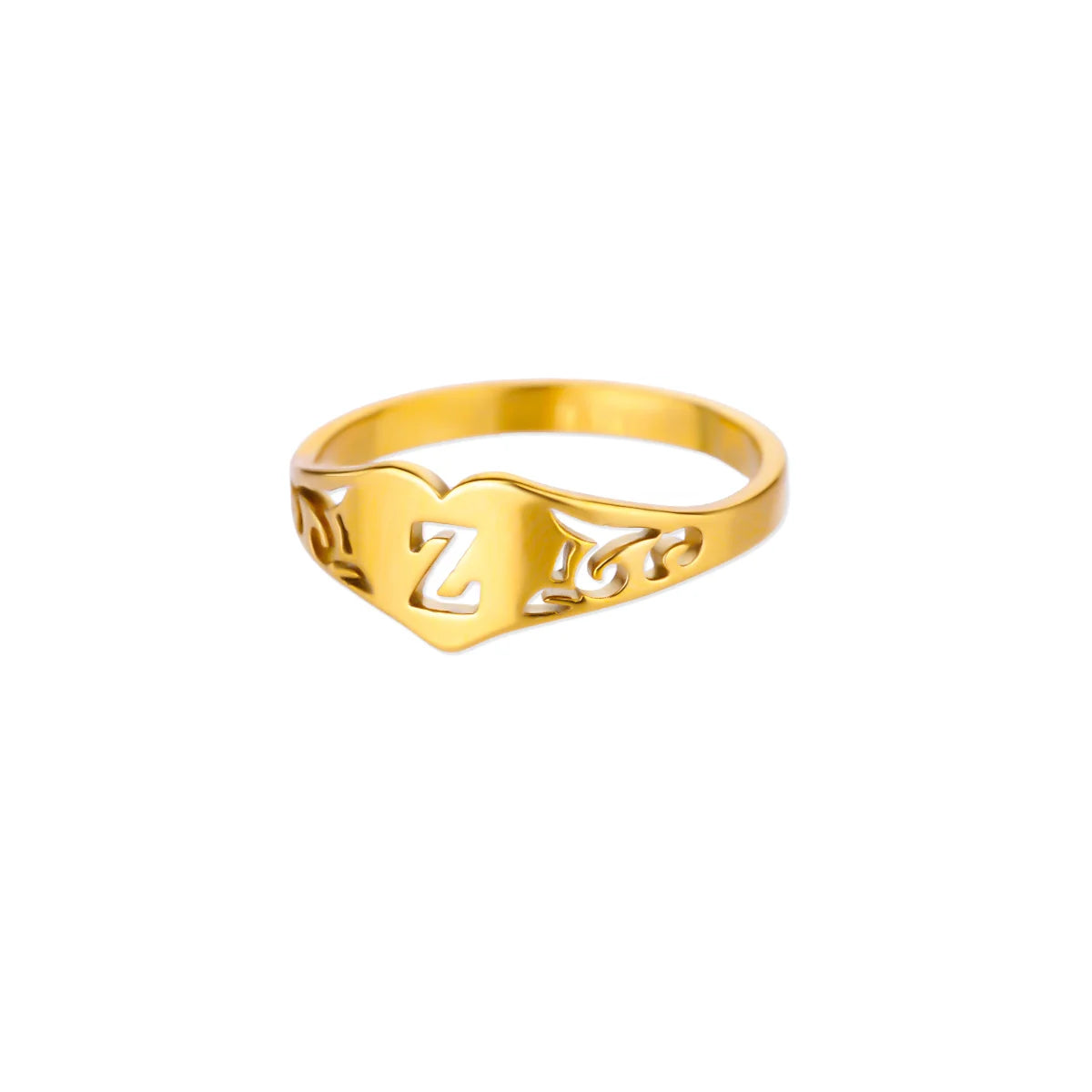 Anillos de corazón con letras iniciales huecas de moda para mujer, color dorado, acero inoxidable, anillo con letras de la A a la Z, regalo de joyería estética para boda