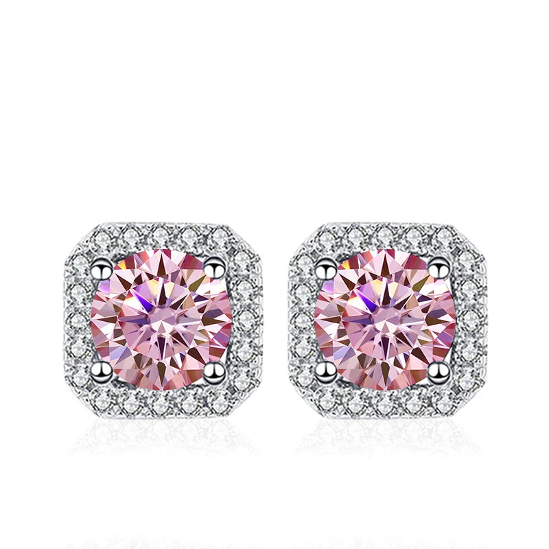 NeeTim 0.5ct 1ct Rosa Moissanit Ohrstecker für Damen 925 Sterling Silber Schwarz Blau Grau Funkelnde Labor Diamant Ohrringe