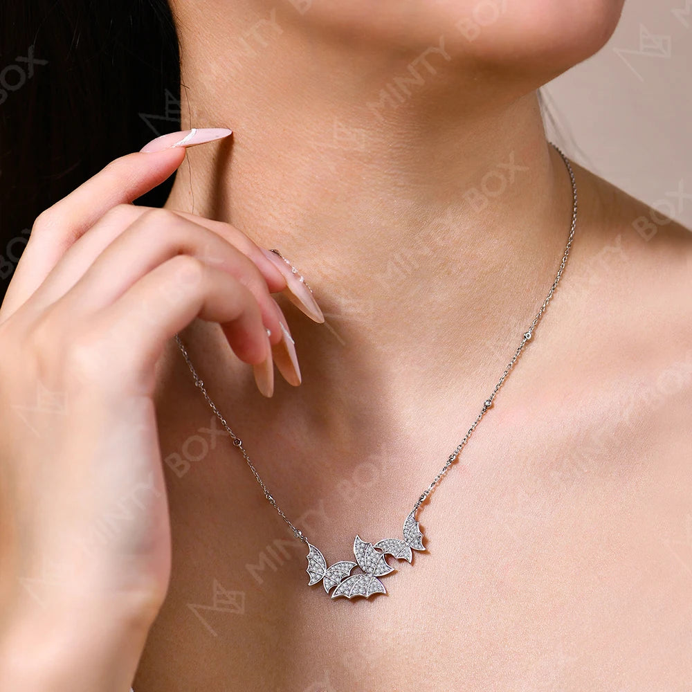 MINTYBOX S925 Sterling Silver Butterfly Moissanite Necklaces Lab Created Diamond for Women 45+5cm Chain Wedding Fine Jewelry