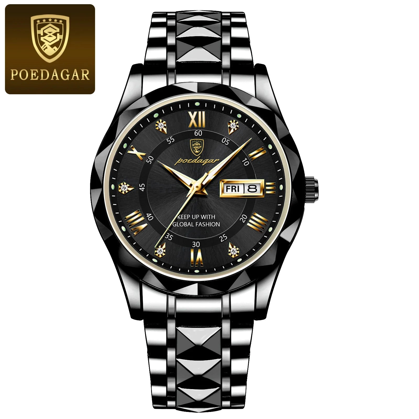 POEDAGAR Relojes de Lujo para Hombre, Impermeables de Acero Inoxidable, Luminosos, Reloj de Pulsera para Hombre, Fecha, Semana, Deportivo, Reloj de Cuarzo para Hombre, Reloj