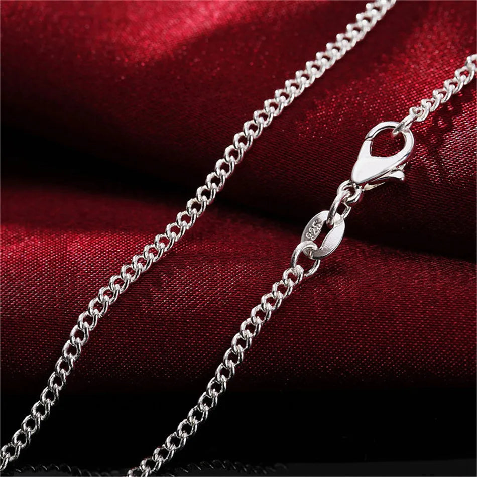 Neue 925 Sterling Silber Halskette 16/18/20/22/24/26/28/30 Zoll 2MM Saitenkette für Damen Herren Hochwertiger Schmuck Geschenke