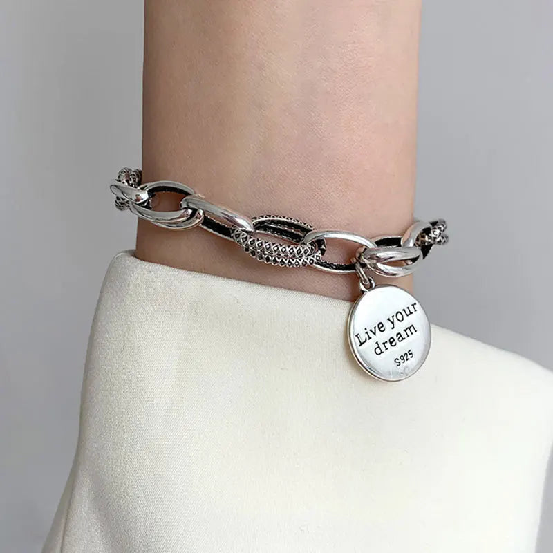 Sterling Silver plated Thai Silver Bracelet for Women Vintage Geometric Heart Love Lucky Punk Jewelry 2023 New Dropship