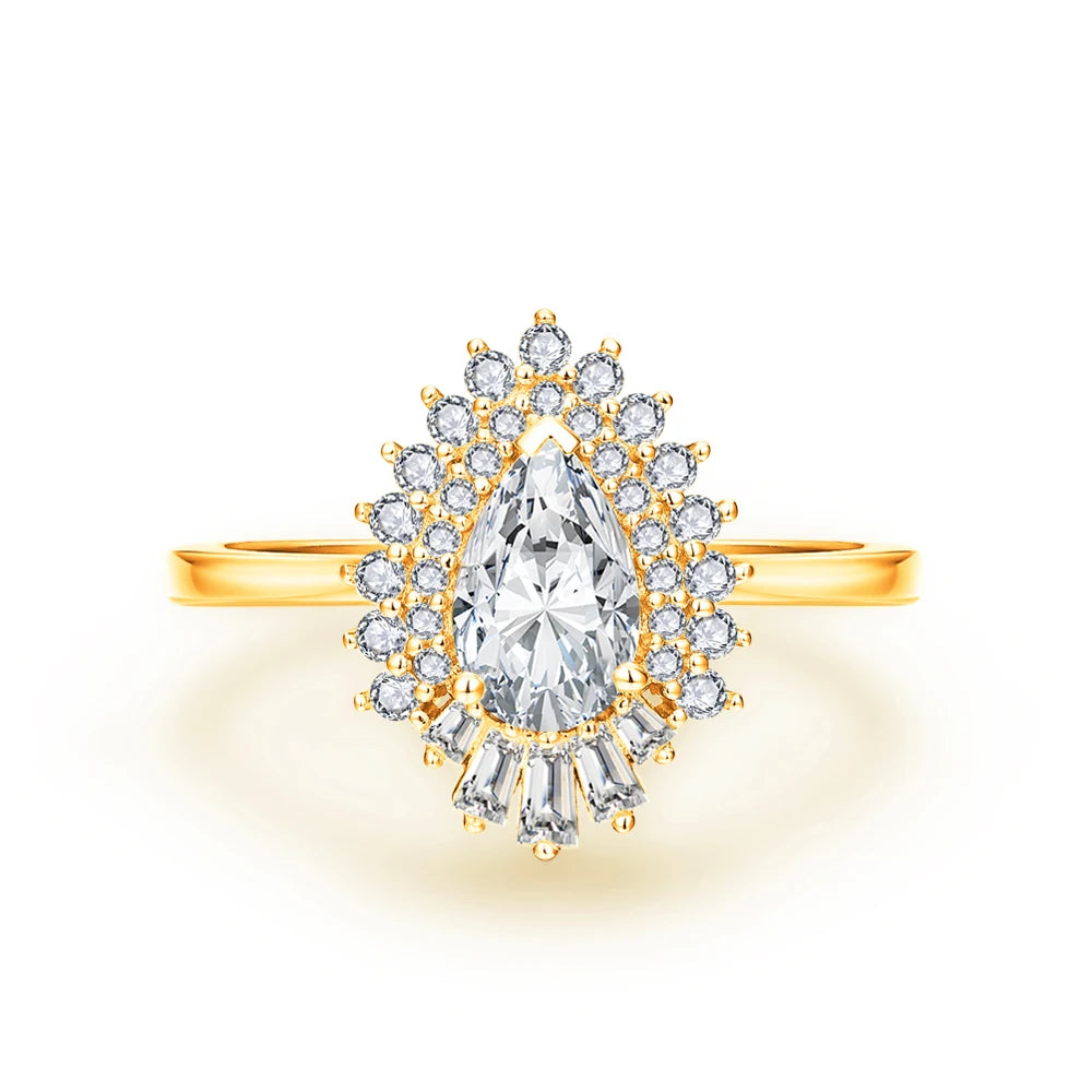 MINTYBOX Birnenform S925 Silber D VVS1 Moissanit Diamantringe für Damen 18K VERGOLDET Verlobung Feiner Schmuck Zertifiziert