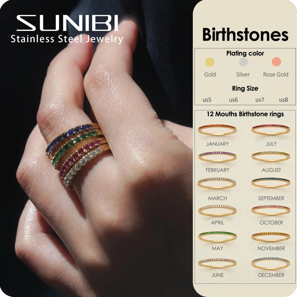 Edelstahl Geburtssteinring für Damen 12 Sternzeichen Mode Farbige Strassringe Jubiläum Hochzeit Geschenk Schmuck Großhandel
