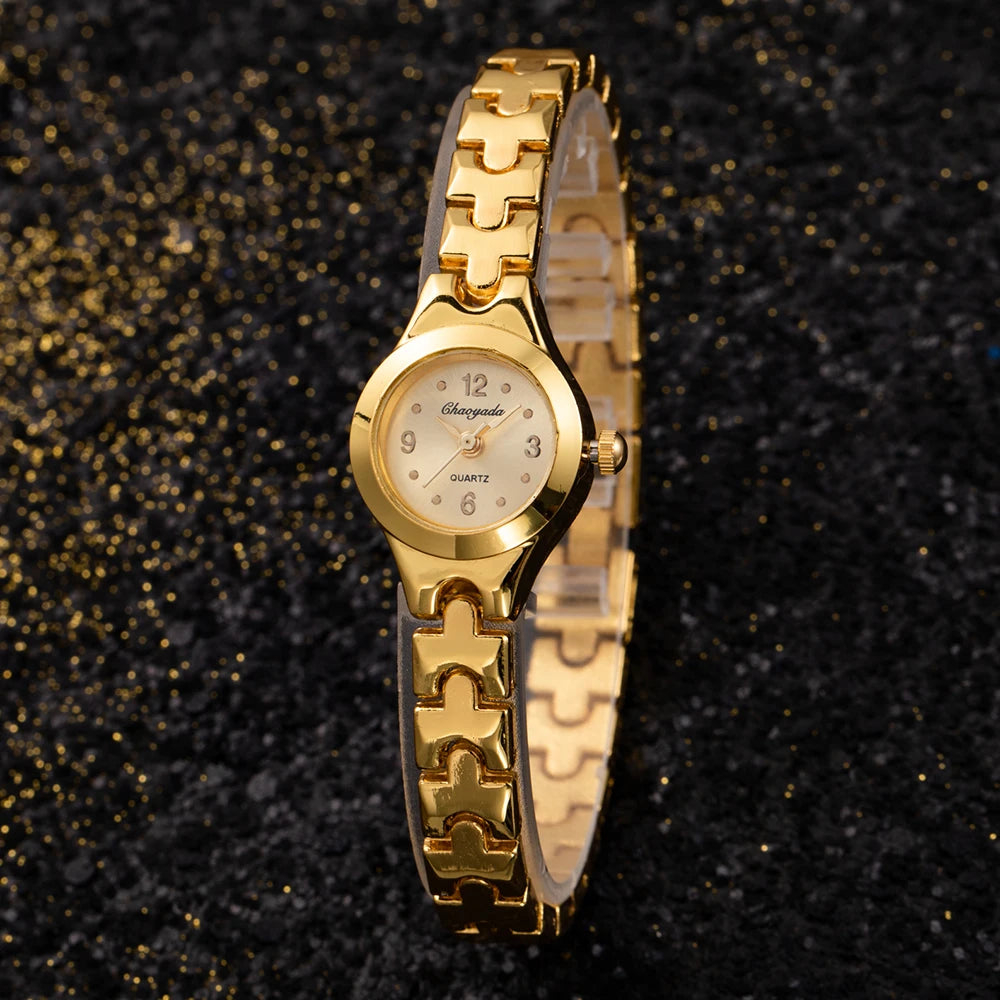 Golden Armbanduhr für Frauen Kleines Zifferblatt Luxus Damenuhr Stahl Elegant Quarz Damen-Uhr Mode Geschenk reloj mujer