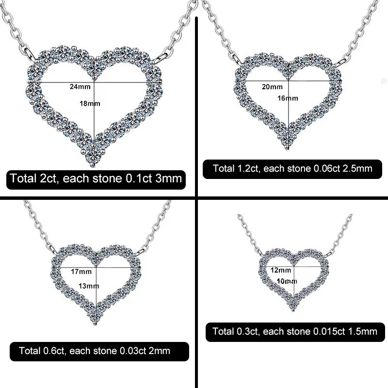 NeeTim D Color Moissanite Necklace Heart Pendant 925 Sterling Silver White Gold Plated Chain Fine Neck Chain for Women Wholesale