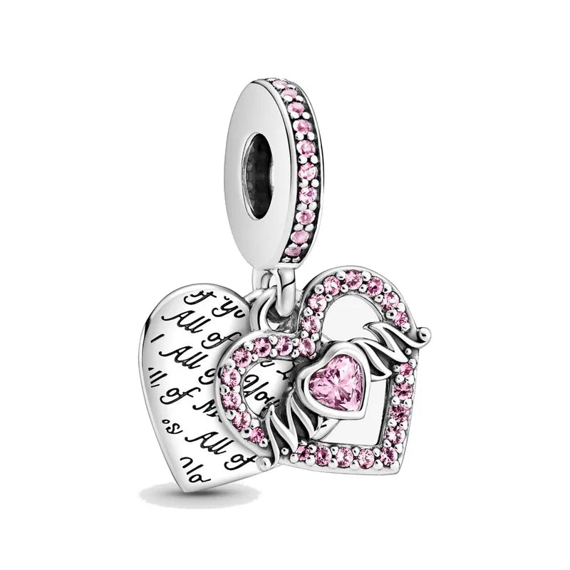 Heiß begehrtes 925er Silber Rosa Serie Blume Hundepfote herzförmiger Anhänger, passend für originale Armband DIY Accessoires, exquisiter Schmuck