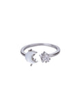 Zirkon-Mondringe für Frauen, Edelstahl, leuchtender Mond-Stern, verstellbarer Fingerring, ästhetischer Hochzeitsschmuck, Geschenk, Bague Femme