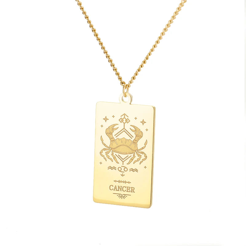 Stainless Steel Zodiac Sign Necklace For Women Vintage Constellation Libra Pendant Chain Collar Aesthetic 2024 New Trend Jewelry