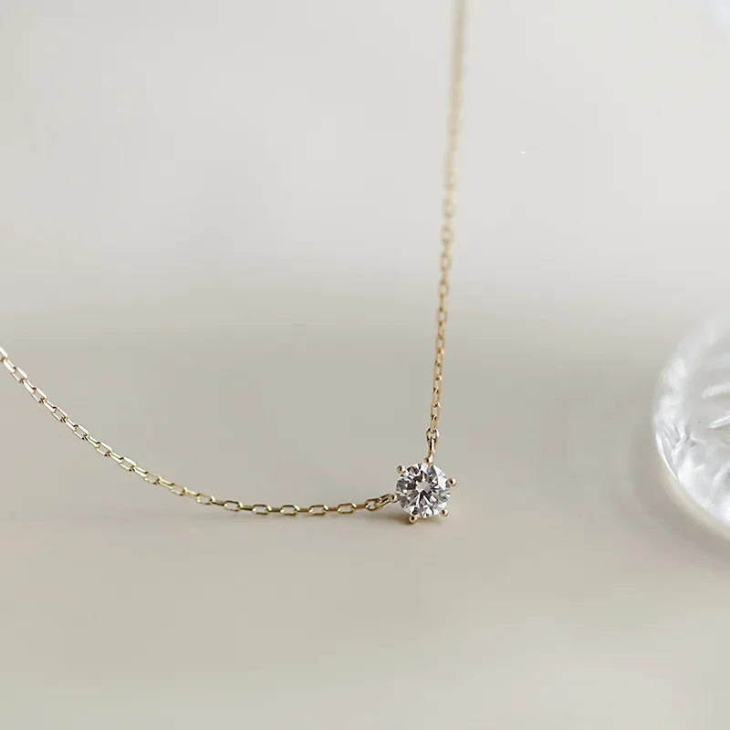 Conjunto de collar de plata de ley 925 con circonitas, chapado en oro de 14k, estilo fino para mujer