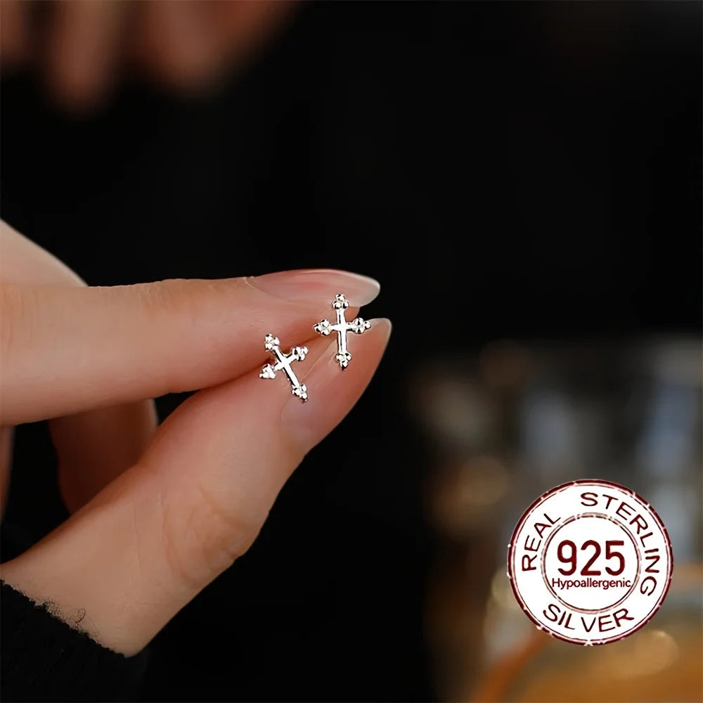Neue S925 Sterling Silber Kreuz Ohrringe Modisches minimalistisches Design Hypoallergen für den täglichen Gebrauch Urlaub Valentinstag