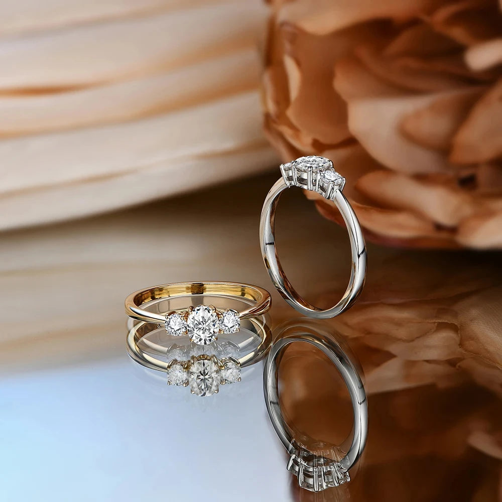MINTYBOX D Farbe Ovalschliff Drei Stein Moissanit Ringe Solide 925 Silber 18K Vergoldet Schmuck für Frauen Verlobungsring Hochzeit
