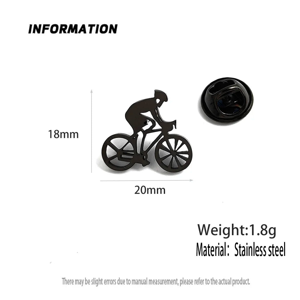 New bicycle racer men's lapel pin, 316L stainless steel gold-plated badge, black brooch for suit accessories, gift for father