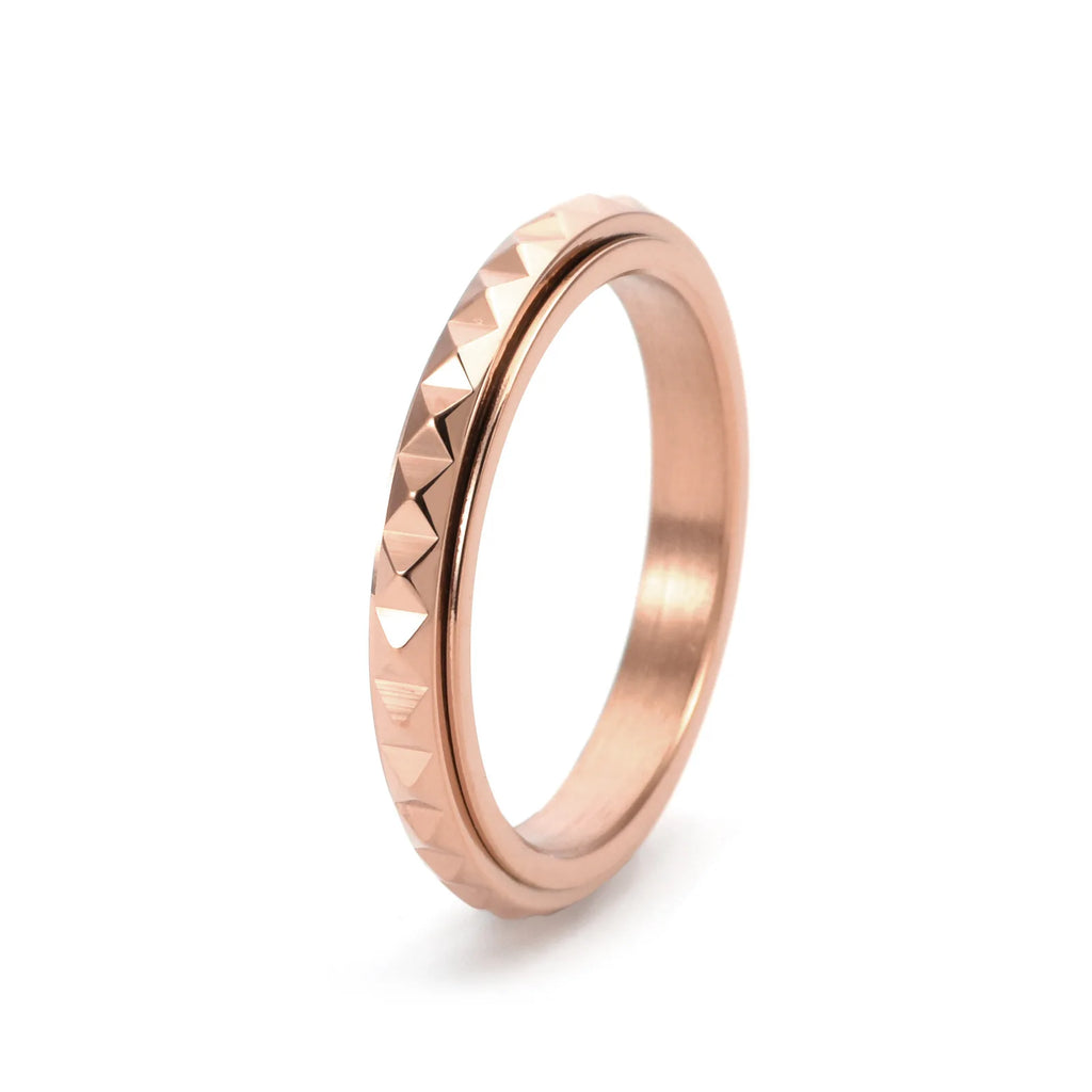 Anillo giratorio de acero inoxidable de 3 mm de grosor con pirámides, banda de boda para mujeres y niñas, talla 5-12