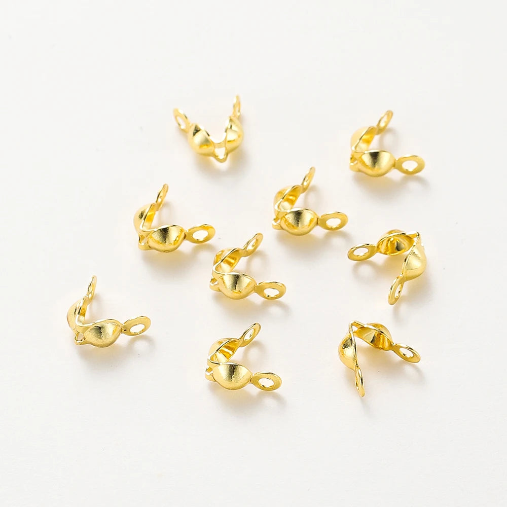 Conectores de Cierre de Extremo de Doble Agujero Bañados en Oro Real de 14K 18K, Cuentas con Tapa Abierta para Engarzar, Componente de Collar para Hacer Joyas DIY