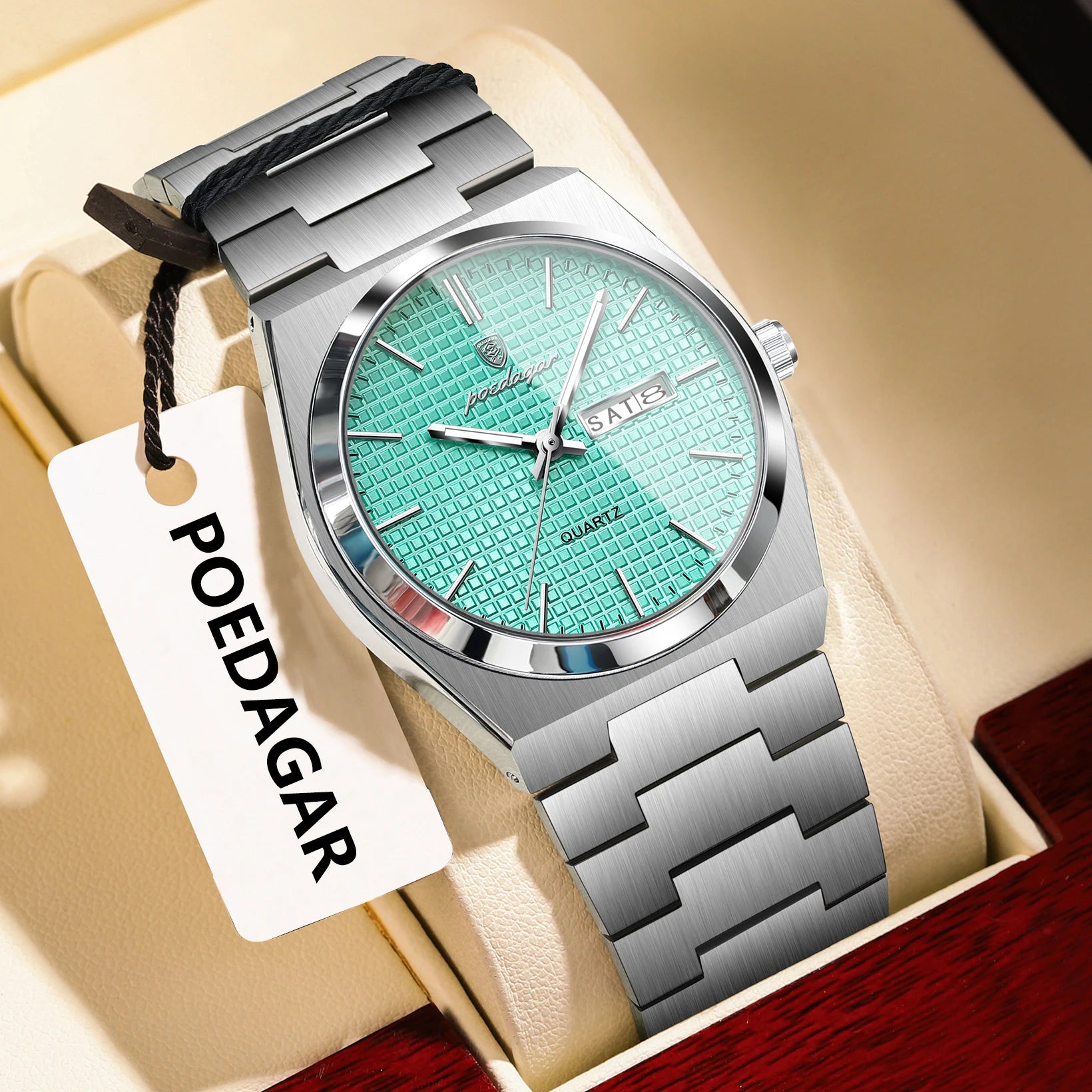 POEDAGAR Reloj de Hombre de Negocios de Acero Inoxidable Impermeable Luminoso con Fecha y Semana Reloj de Pulsera de Cuarzo de Moda Casual para Hombres