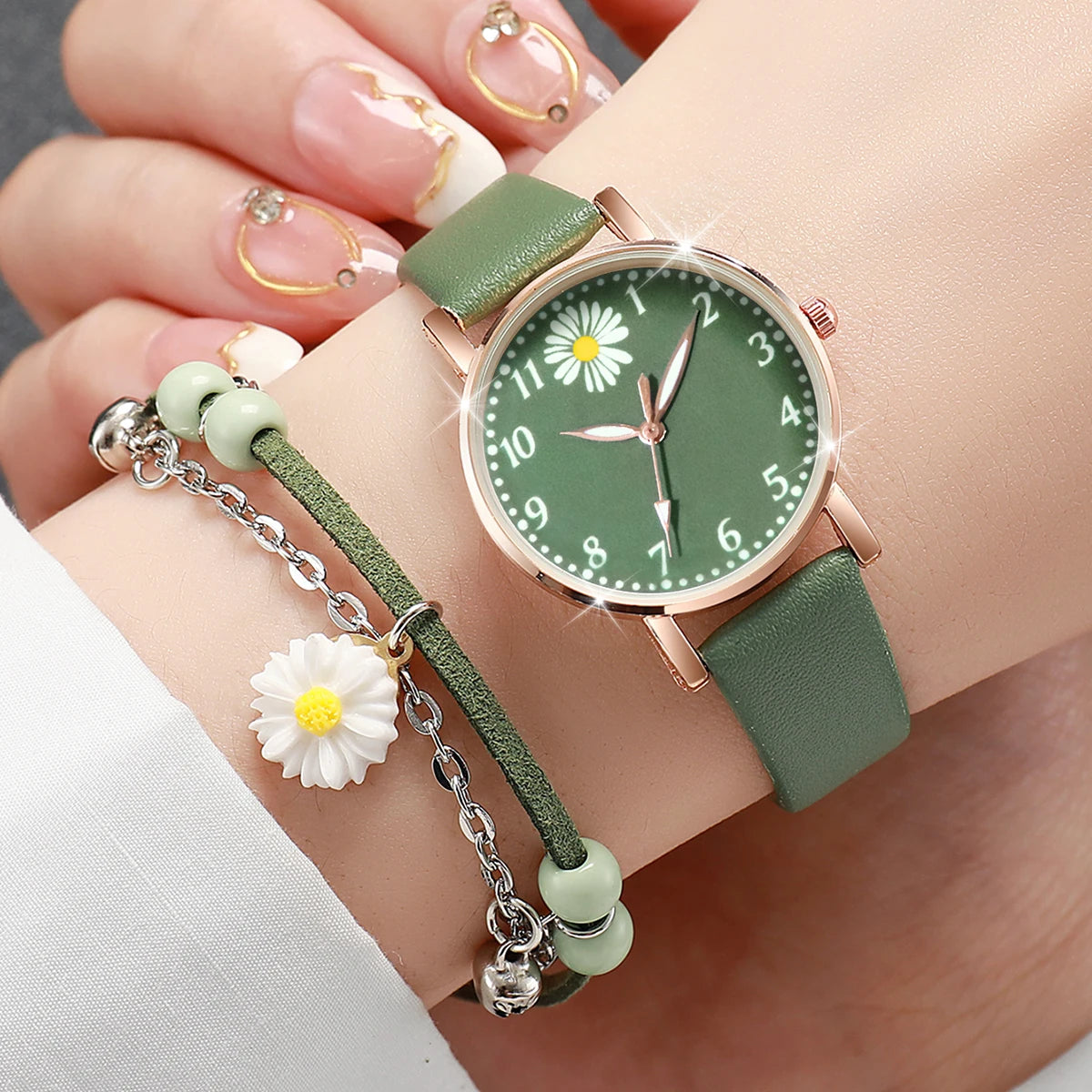 2PCS/Set Mode Frauen Uhren Armband Set Einfache Arabische Zifferblatt Lederarmband Quarzuhr Reloj Mujer Mädchen Uhr Geschenk