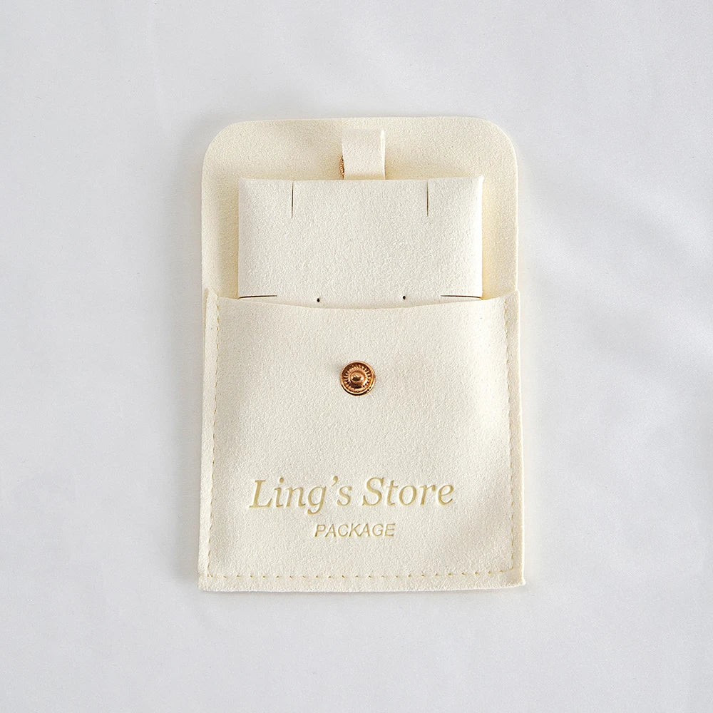 20/50/100Sets Personalized Logo Jewelry Microfiber Snap Bag 8x8cm Button Pouch Insert Luxury 6x6cm Cards Can Debossed Print Name